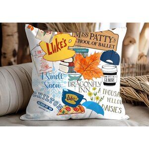 Gilmore Girls Inspired Square Pillow 18" Stars Hollow Autumn Decor Zipper Closer